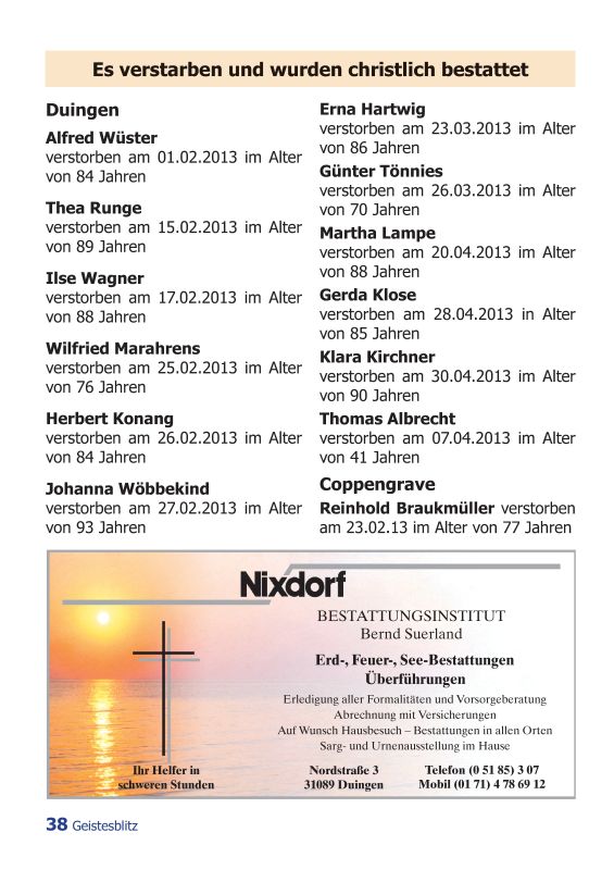 Gemeindebrief Juni - August 2013