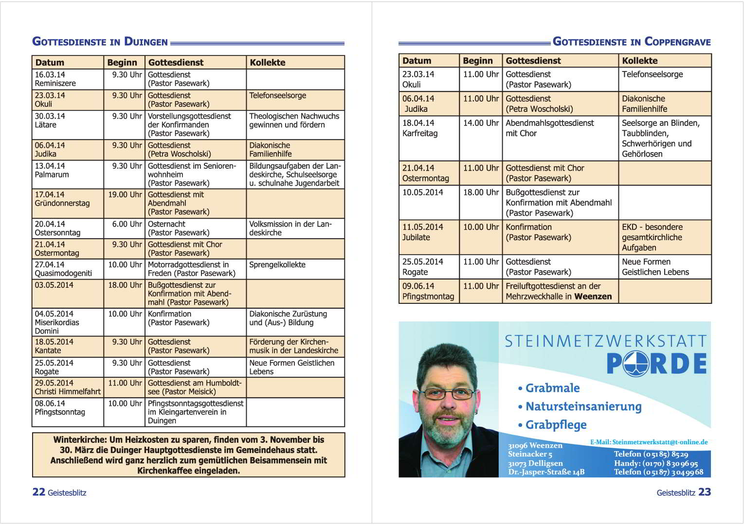 Gemeindebrief März - Mai 2014