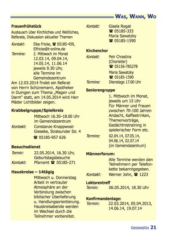 Gemeindebrief März - Mai 2014