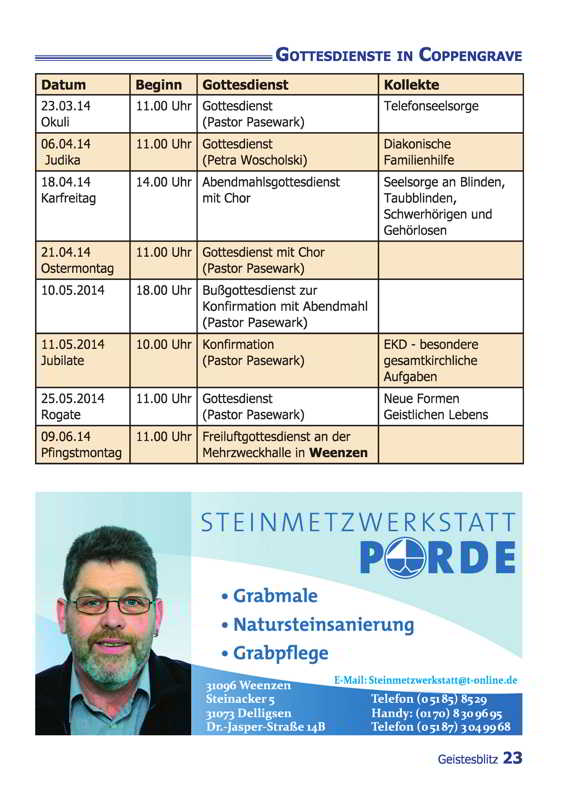 Gemeindebrief März - Mai 2014