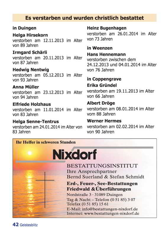 Gemeindebrief März - Mai 2014