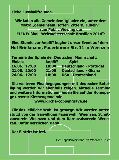 Public Viewing Deutschland - Ghana in Weenzen am Samstag 21. Juni 2014 um 20 Uhr