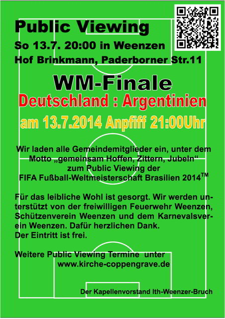 Einladung zum Public Viewing des Finale Deutschland:Argentinien am 13.7.2014 um 21:00