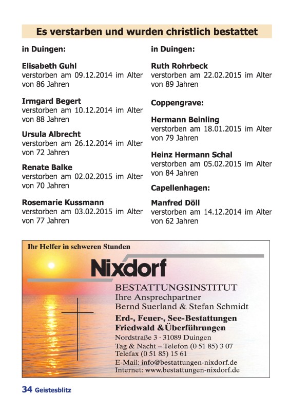 Gemeindebrief März 2015 - Mai 2015