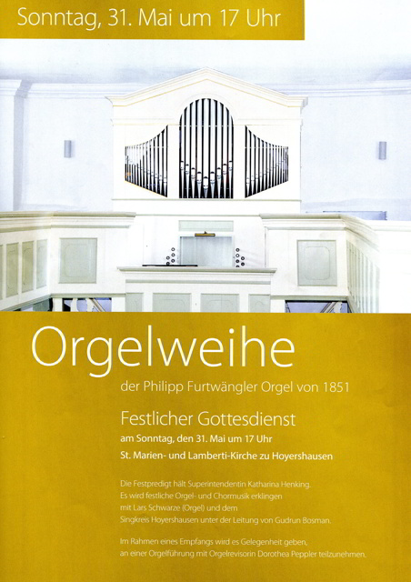 Orgelweihe in Hoyershausen am 31. Mai um 17 Uhr