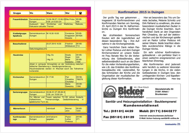 Gemeindebrief Juni 2015 - August 2015