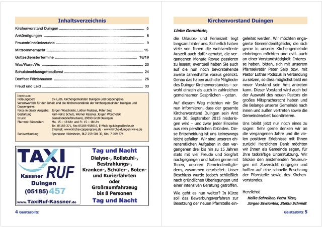 Gemeindebrief Juni 2015 - August 2015