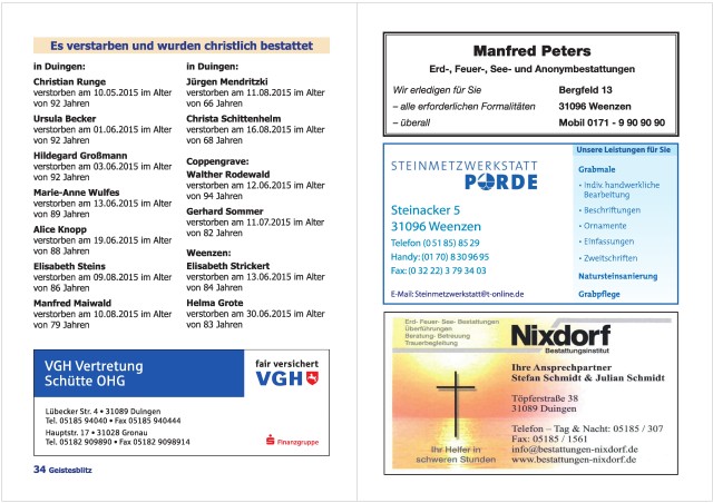 Gemeindebrief Juni 2015 - August 2015