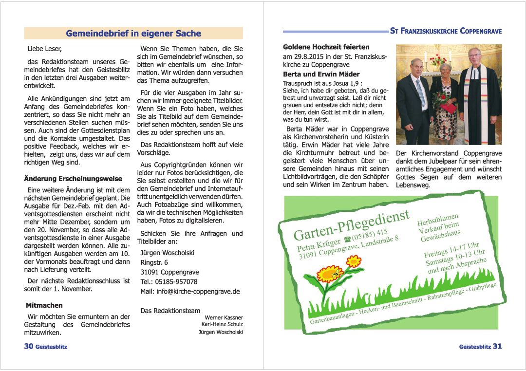 Gemeindebrief Juni 2015 - August 2015