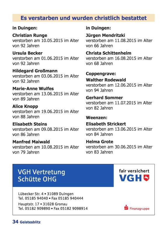 Gemeindebrief Juni 2015 - August 2015