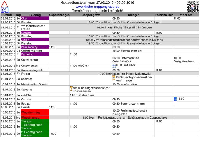 Neuer Gottesdienstplan auf Termine