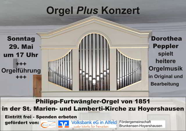 <b>Orgel</b> <i>Plus</i>, die Konzertreihe in Hoyershausen am 29. Mai 2016