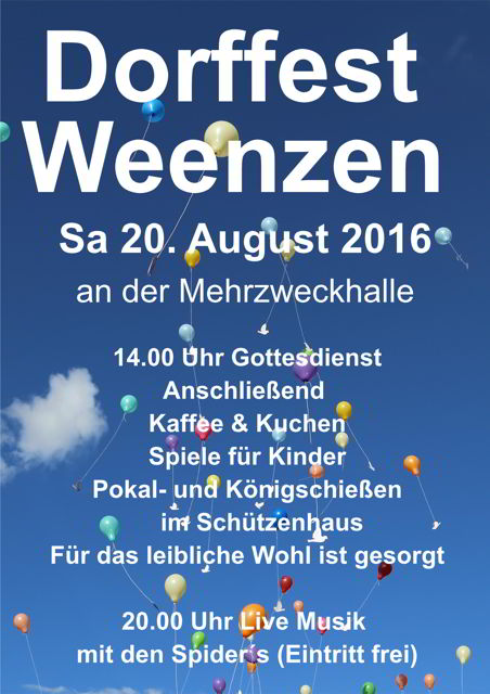 Dorffest in Weenzen startet mit einem Gottesdienst am 20. August 2016 um 14Uhr