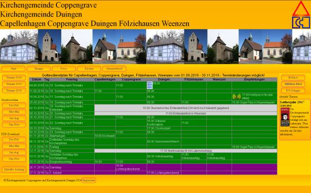 Neuer Gottesdienstplan Sep-Nov 2016 unter Termine