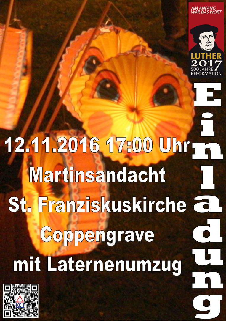 Martinsandacht und Laternenumzug am 12.11.2016 um 17:00 Uhr