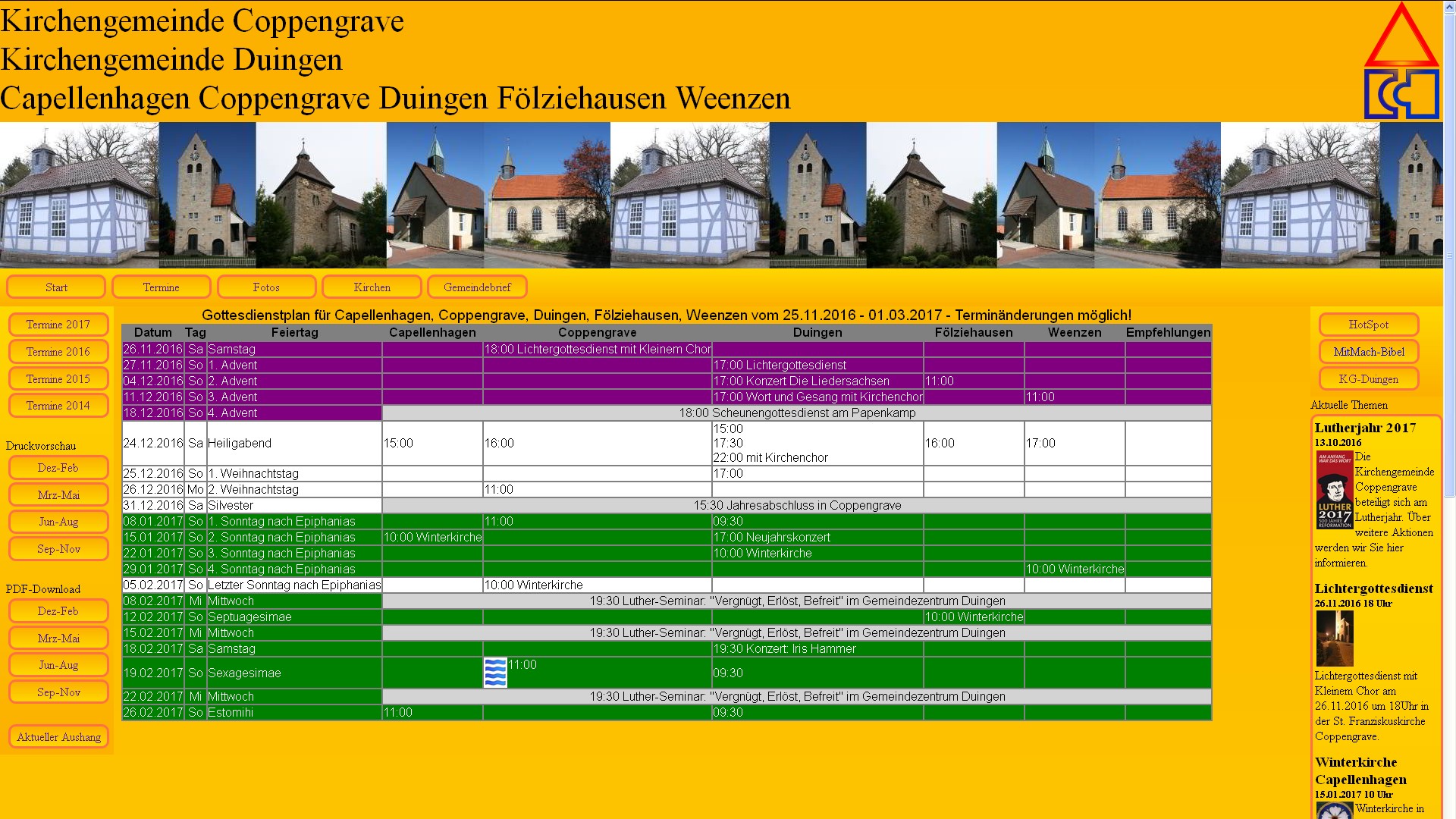 Neuer Gottesdienstplan für die Advents- und Winterzeit unter Termine