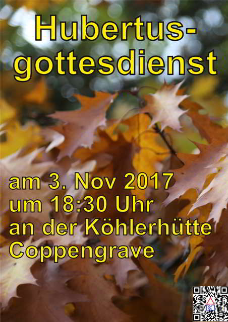 Einladung zum Hubertusgottesdienst am 3. Nov um 18:30 Uhr an der Köhlerhütte