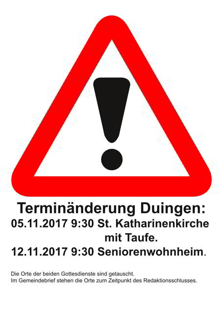 Terminänderung Gottesdienste in Duingen am 5.11./12.11 - Orte getauscht