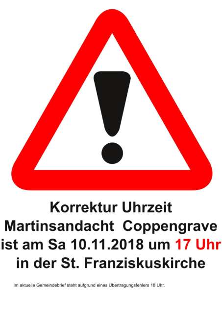 Uhrzeitkorrektur der Martinsandacht in Coppengrave am 10. November