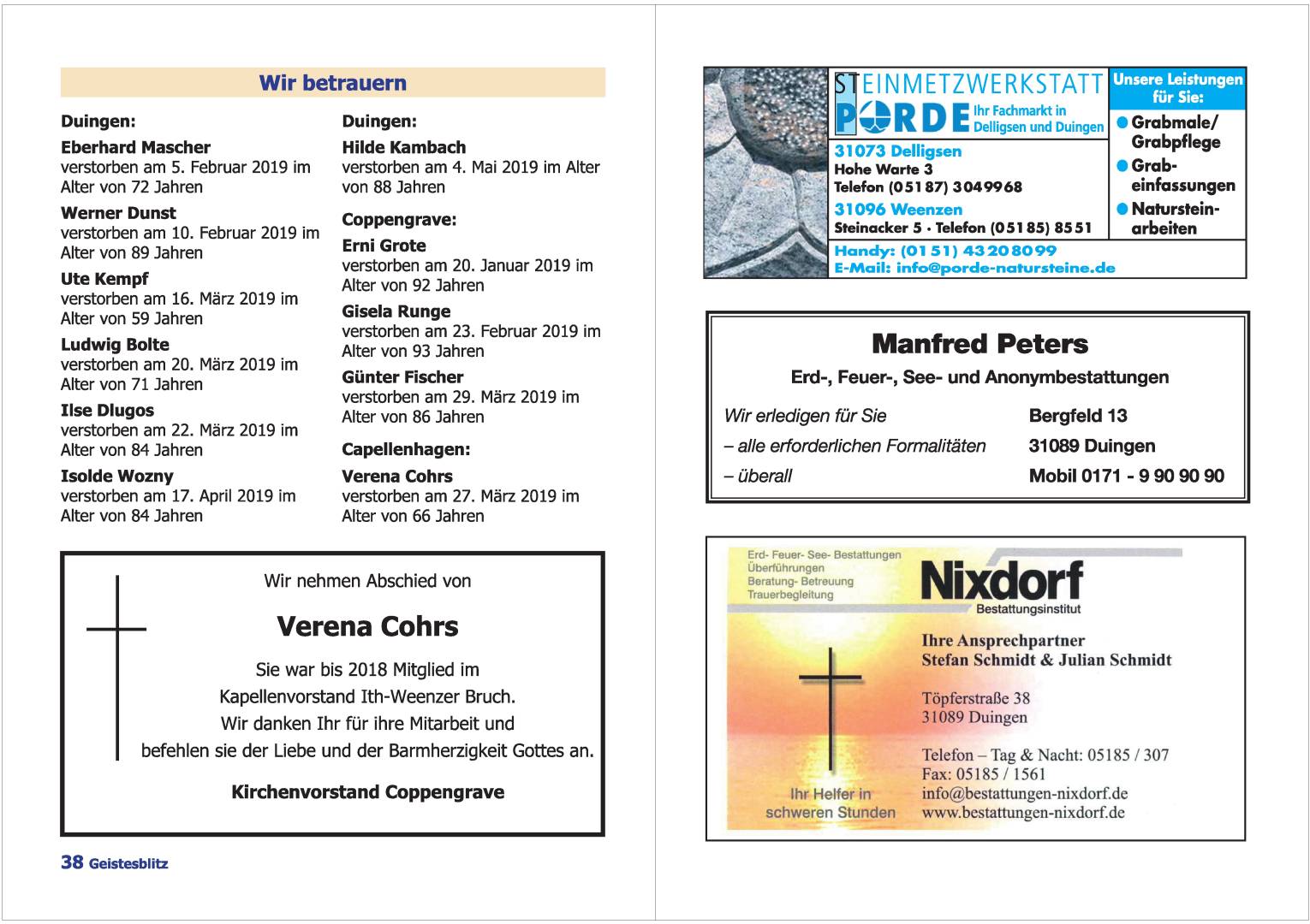 Gemeindebrief Juni 2019 - August 2019