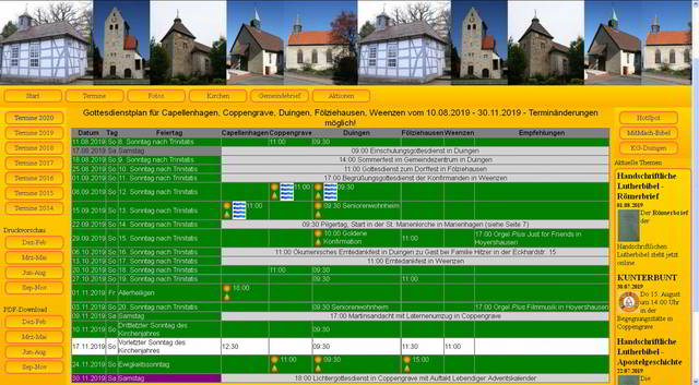 Neuer Gottesdienstplan mit den Terminen bis zum 30.11.2019