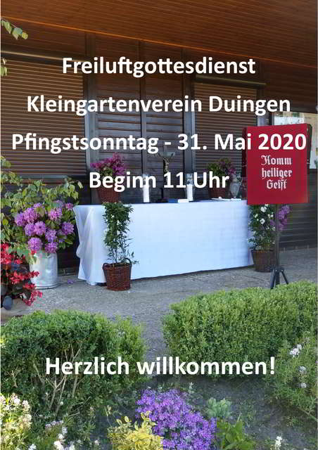 Einladung zum Pfingstsonntagsgottesdienst im Kleingarten in Duingen