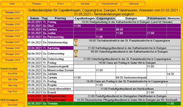 Aktualisierter Terminplan