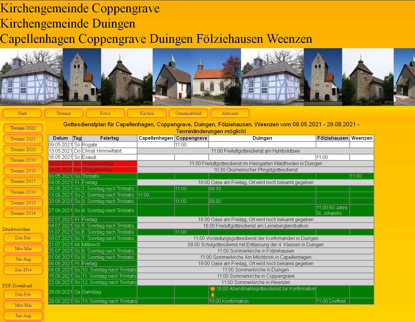 Aktualisierter Terminplan