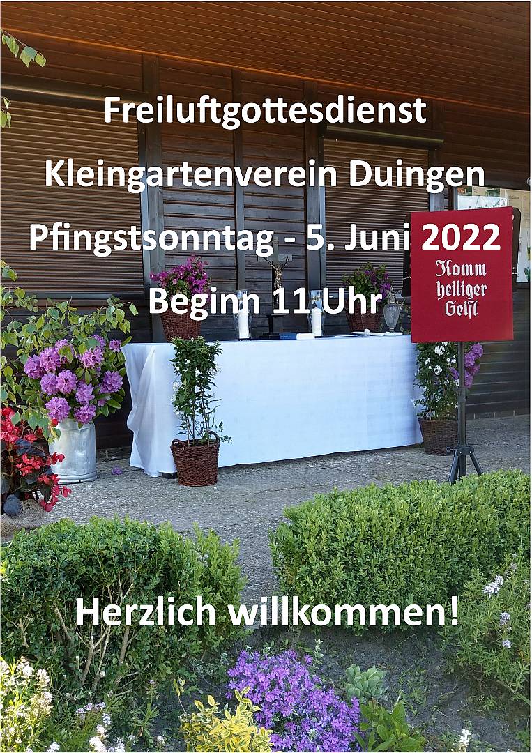 Einladung zum Pfingstgottesdienst am Pfingstsonntag in den Kleingarten