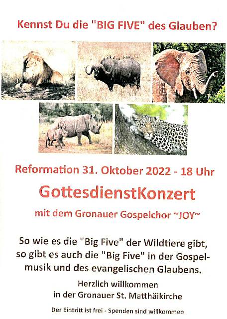 Gospelgottesdienst "Big five" zum Reformationstag in Sankt Matthäi