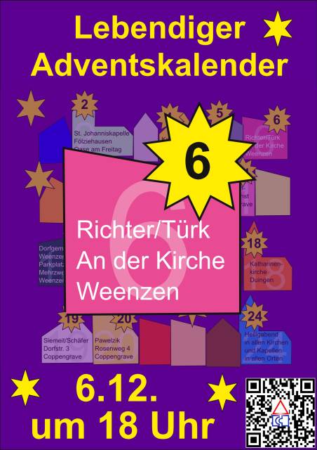 Lebendiger Adventskalender am 6.12. an der Kirche in Weenzen