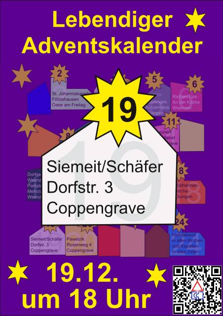 Lebendiger Adventskalender am 19.12. bei Familie Siemeit/Schäfer in Coppengrave