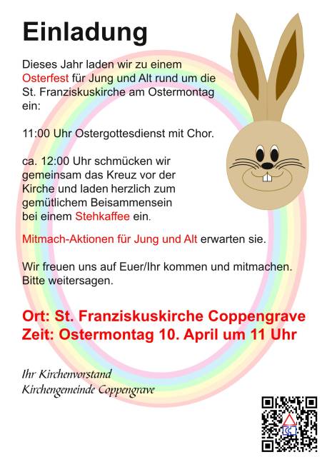 Einladung zum Festgrottesdienst und Osteraktion am Ostermontag