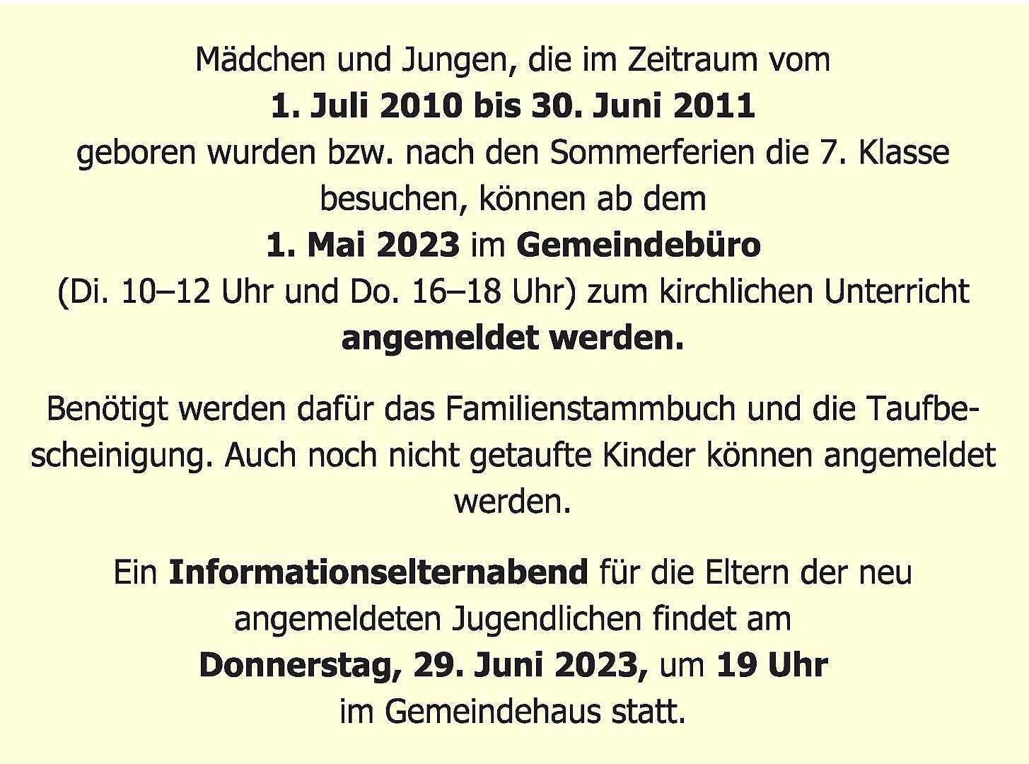 AB HEUTE: Anmeldung Vorkonfirmanden