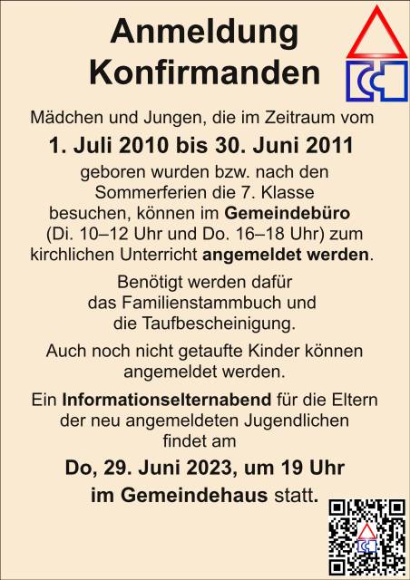 Informationselternabend für die neuen Konfirmandenjahrgänge