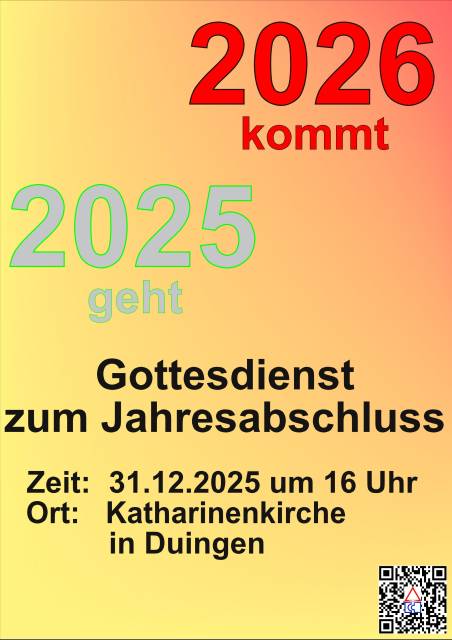 Ankündigung: Silvester Jahresabschlussgottesdienst