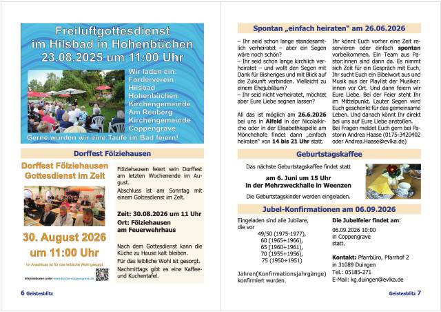 Gemeindebrief Juni - August 2026