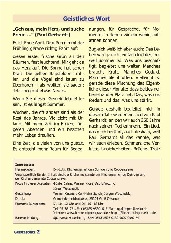 Gemeindebrief Juni - August 2026