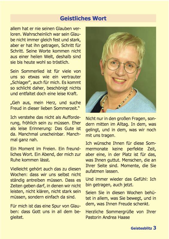 Gemeindebrief Juni - August 2026
