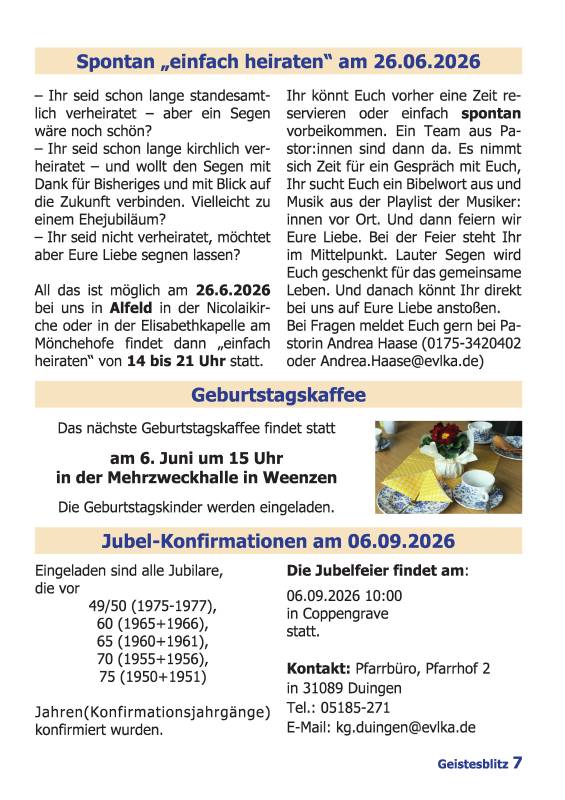 Gemeindebrief Juni - August 2026