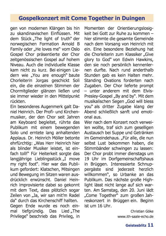Gemeindebrief Juni - August 2026